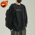 thumbnail image 3 of Sudaderas para hombre de algodón, ropa holgada para hombre, sudadera negra con capucha, ropa de calle sin capucha, overfit, sencilla, color pastel, cálida, 3 of 5