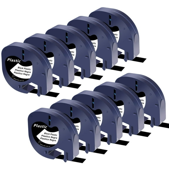 GREENCYCLE 10PK Compatible for DYMO Letra Tag Refills 913318 1/2" x 13' (12mm x 4m) White on Black Plastic Label Maker Tape