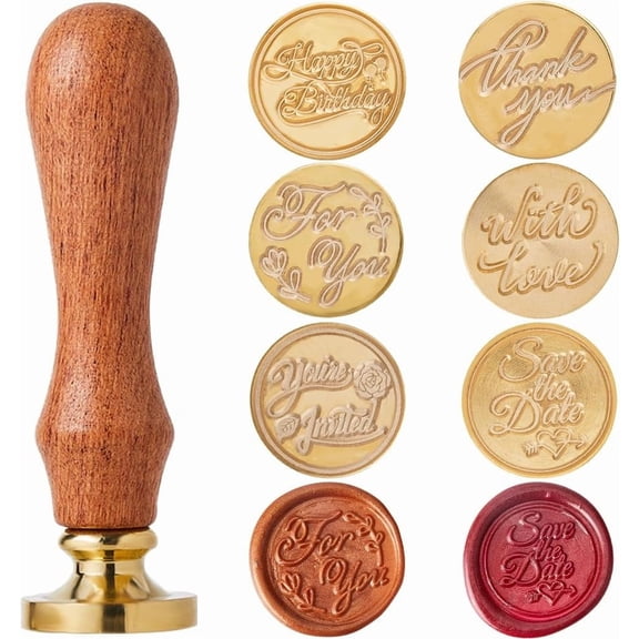 7 Styles Wedding Wax Seal Stamp Set 25mm Blessing Words Sealing Brass Head   1Pc Wooden Handle Kit Thank You Happy Birthday You' re Invited Removable Envelopes Invitations Gift Wrap Decor 1bag