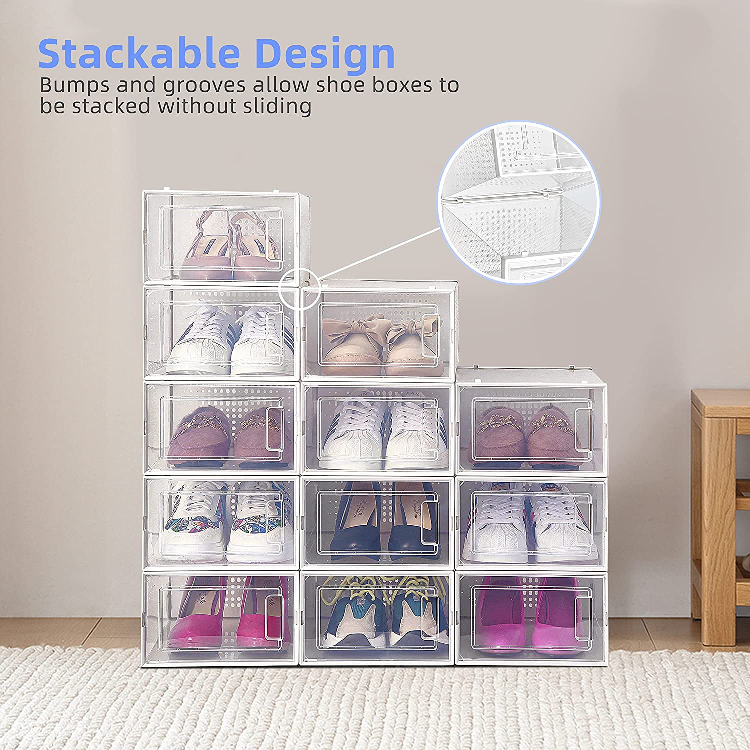 WWANSEASY 6 Piece Shoes Organizer,Stackable Zapateras Organizer for Shoes, As Shoe Box Organizer and Clear Shoe Box,for Display Sneakers,Easy