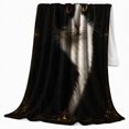 thumbnail image 2 of Autumn Tuxedo Cat with Gold Filigree, Dramatic Pet Portrait Pattern, Warm Flannel Blanket for Living Room and Reading Nook, Cat Lovers Autumn Gift, Pet Lover Home Decor, 2 of 9