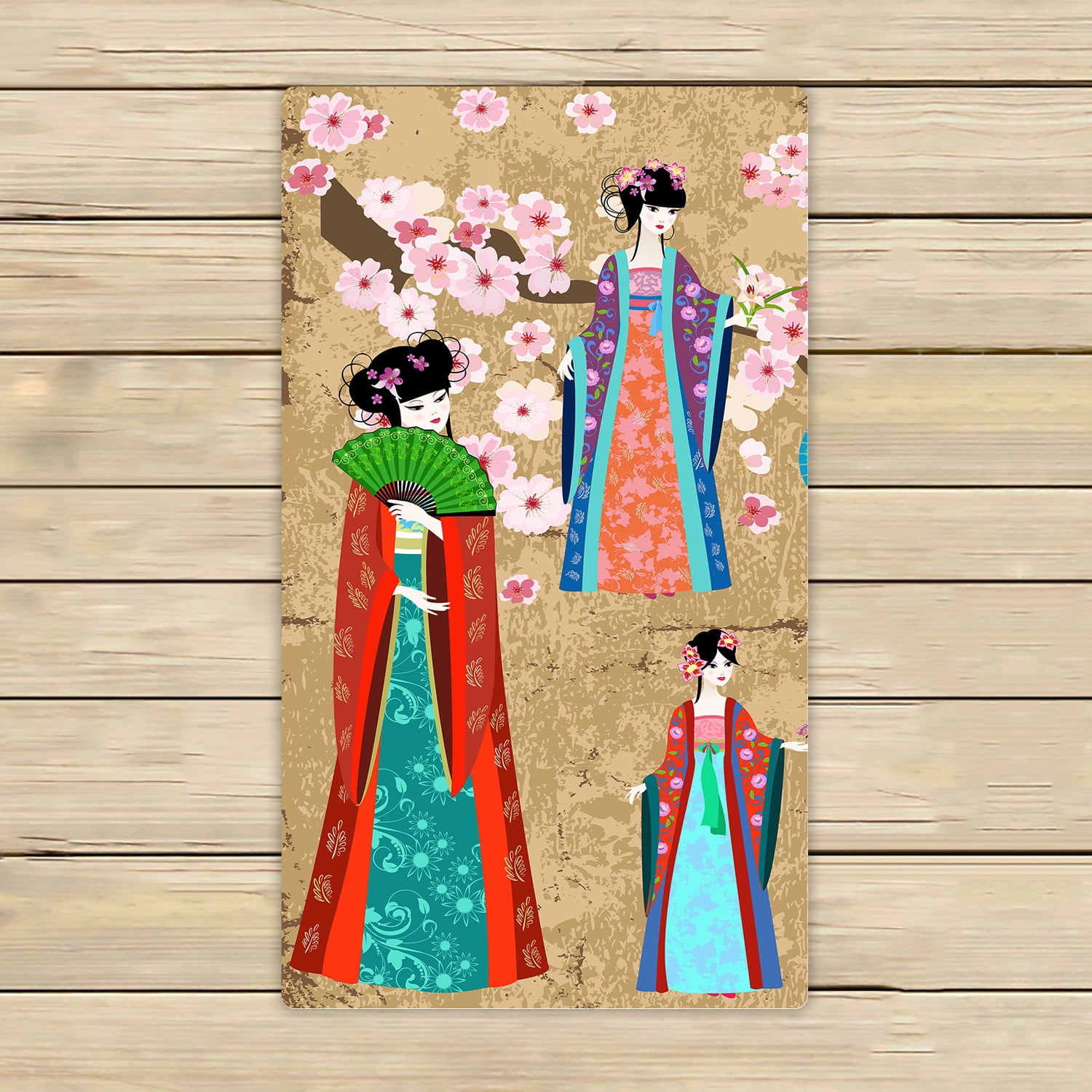 YKCG Oriental Girl in Chinese Costume Pink Floral Cherry Blossom Hand Towel Beach Towels Bath