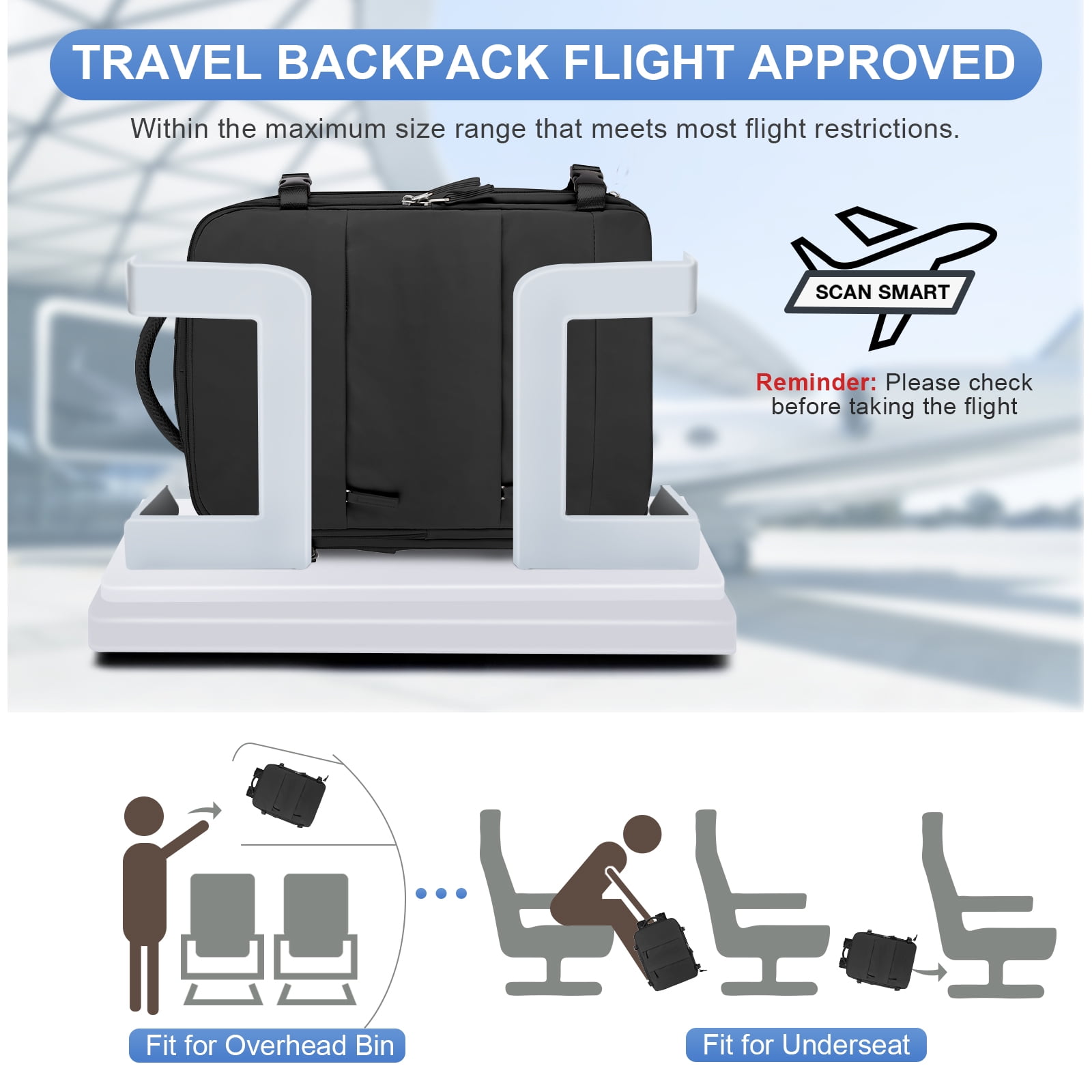 Large Travel Backpack for Women Men Airplane Approved, Carry on Backpack for Men Personal Item Travel Bag Carry on Flight, Waterproof Laptop Backpack Casual Daypack for Hiking with Shoes Compartment