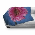 thumbnail image 2 of Dark Pink Soft Flannel Fleece Throw Blanket, Close up Shot of Pink Gerbera Blossom, Cozy Plush for Indoor and Outdoor Use, 60" x 80", Azure Blue Hot Pink, by Ambesonne, 2 of 5