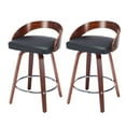 thumbnail image 2 of Hassch Set of 2 Upholstered Swivel Barstools, Counter Height Chairs with Soft PU Leather Cushion, Walnut Finished Back & Sturdy Wood Legs (Black), 2 of 9