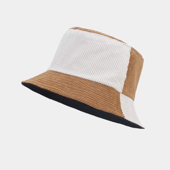 Certgust Hot Sales Bucket Hats for Woman Sun Hat Women Fall Winter Pinstripe Corduroy Two Tone Splicing Basin Vacation Fashion Fisherman Beige