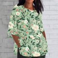 thumbnail image 2 of Teissuly Women's Ladies Fashion Casual Cropped 3/4 Sleeve Printing Cotton Loose Shirt Blouse Top, 2 of 5