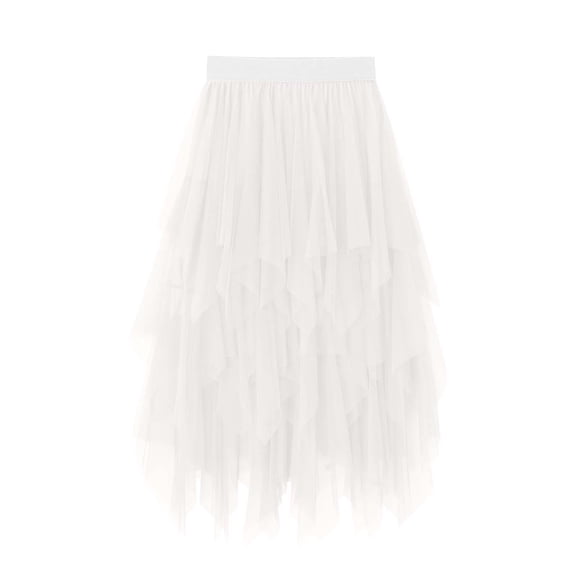 Cavosen Skirt for Women Mesh Loose Color Block Pleated Elastic Waist Midi Skirt Ladies Evening Soft Summer Skirt White XL