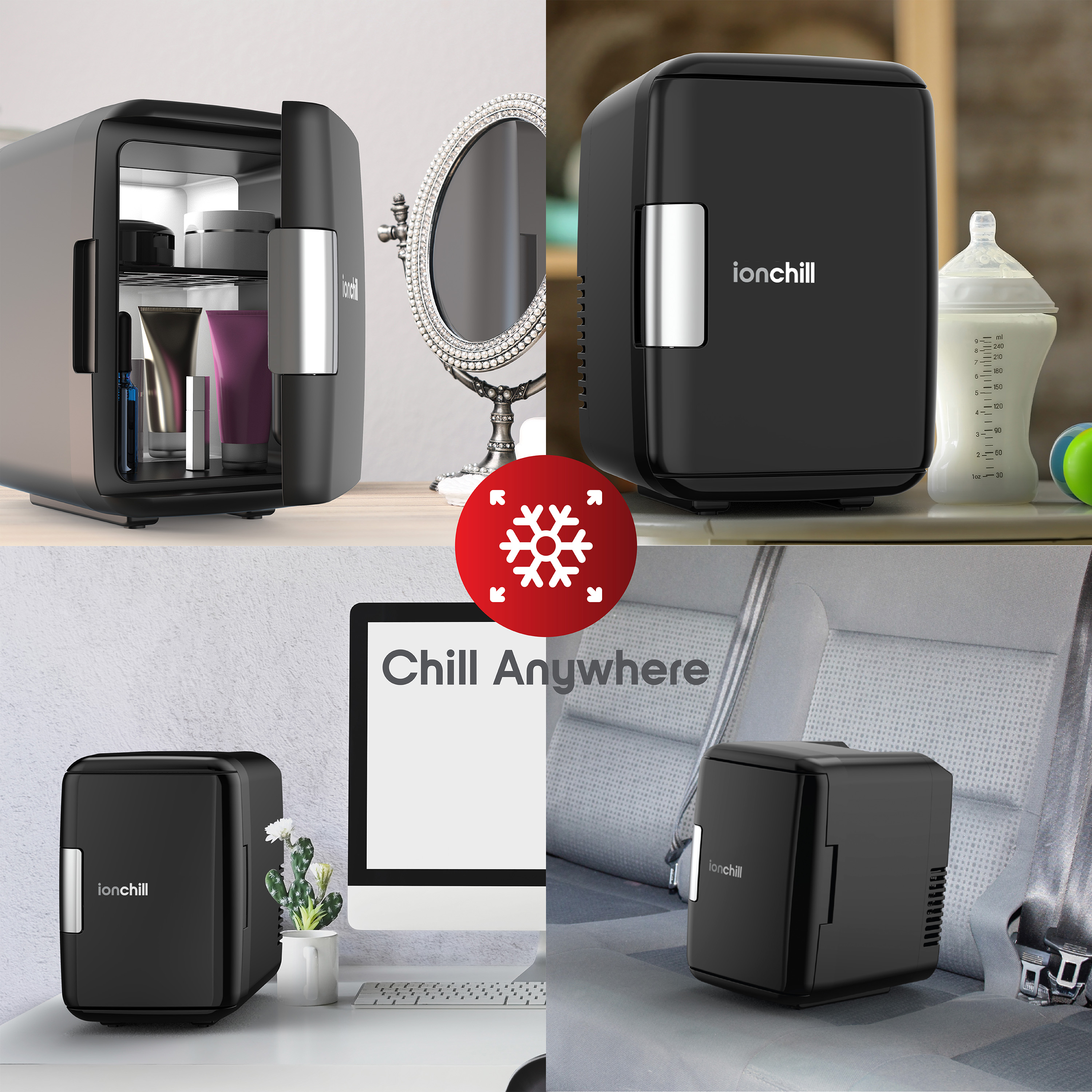 Ionchill Minicooler Ac Dc Portable Mini Fridge For Auto Travel Or Bedroom Great For Skin Care And Beverages Up To 6 Cans Walmart Com Walmart Com