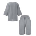 thumbnail image 5 of UAMVSH Womens Plus Size Capri Sets Cotton Linen 2 Piece Outfits Soft 3/4 Sleeve Side Slit Pullover Tops Cropped Shorts with Pockets(4X-Large,Gray 2), 5 of 5
