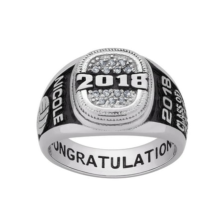 Order Now For Holiday Delivery, Freestyle, Women's Platinum Plated Celebrium Cushion-Top Pave CZ Class Ring, High School or College Graduation