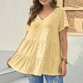thumbnail image 2 of RYRJJ Womens Plus Size Summer Tops Eyelet Short Sleeve Peplum Babydoll Shirts Crew Neck Tunics Casual Ruffle Hem Blouse Loose Fit Tees, 2 of 7