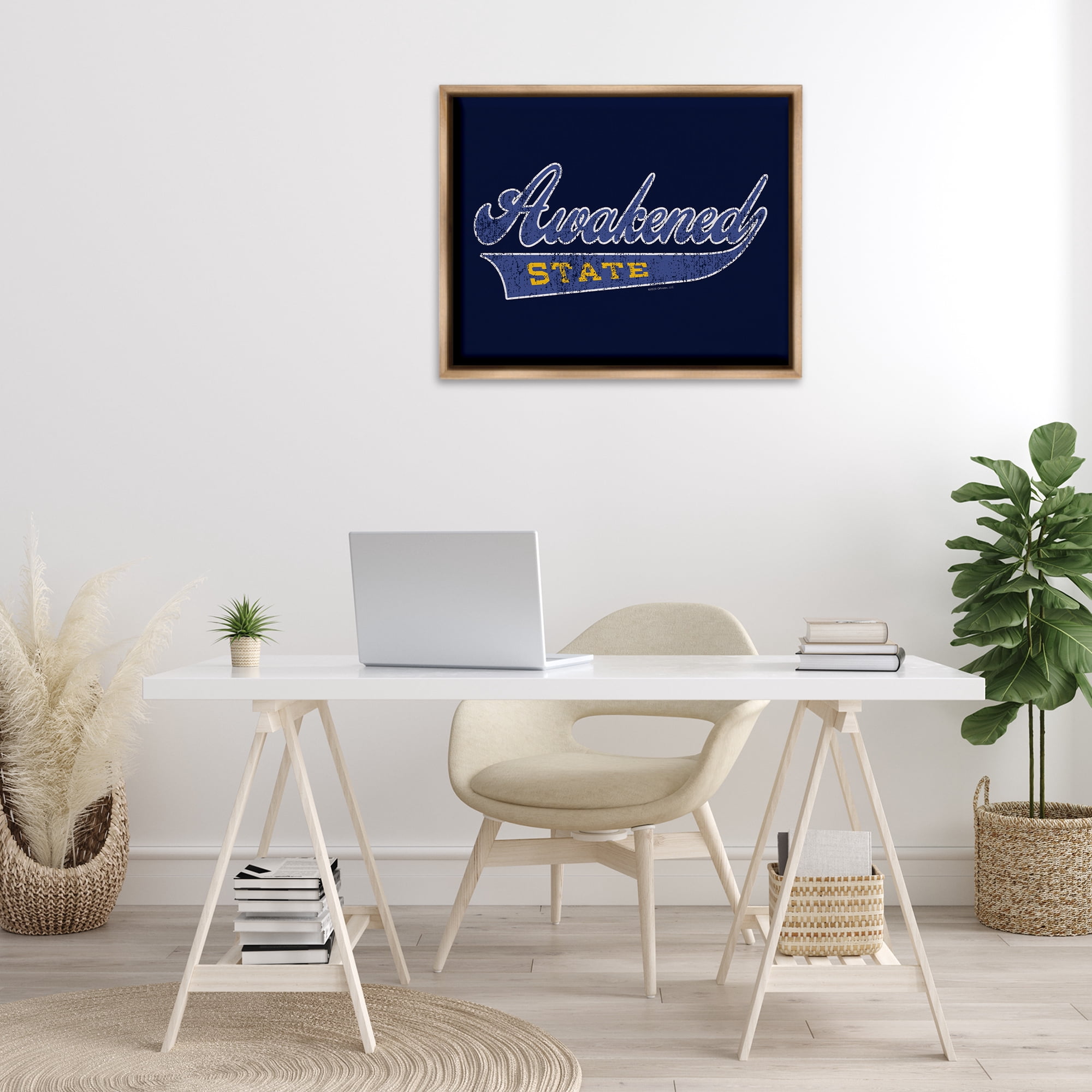 Stupell Industries Awakened State Varsity Novelty & Humor Painting Brown Floater Framed Canvas Art Print Wall Art, 31 x 25
