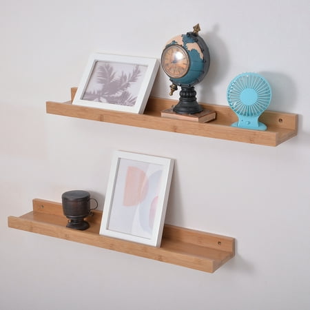 Ollieroo Set of 2 Bamboo Floating Shelf Wall Mounted