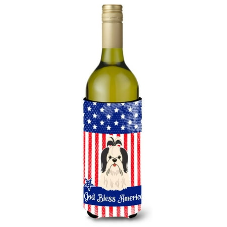 

Carolines Treasures BB3083LITERK Patriotic USA Shih Tzu Black White Wine Bottle Beverge Insulator Hugger Wine Bottle
