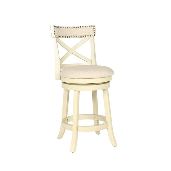 New Classic Furniture York 24" Wood Counter Stool with Fabric Seat in Ant White