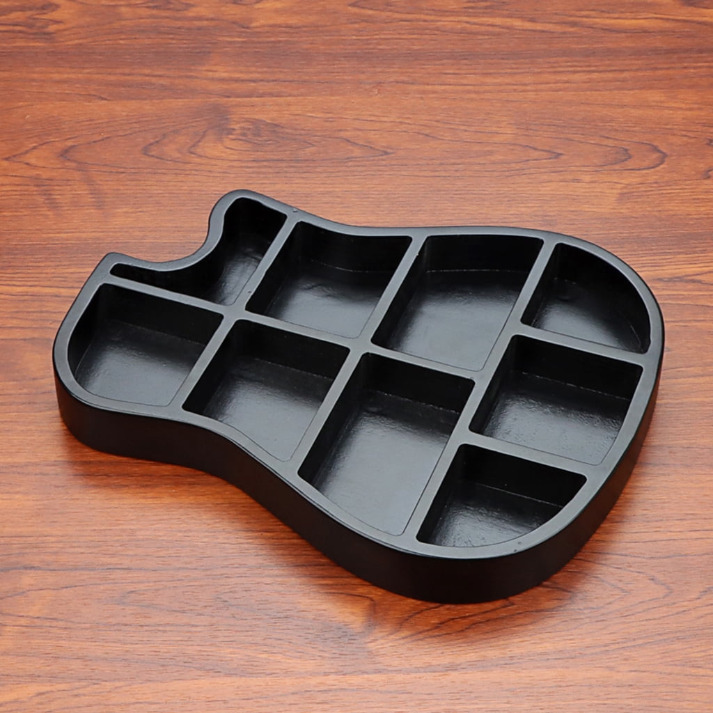 BQBQERT Wood Guitar Pick Holder 9 Compartment Guitar Shaped Storage Box Small Item Guitar Accessories Box Easy to Use