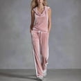 thumbnail image 3 of MLCDZ Women's Velvet 2 Piece Set Elegant V Neck Hooded Sleeveless Top and Elastic Waist Loose Fit Pants with Pockets Jogging Sets Velour Tracksuit 2000s, 3 of 7