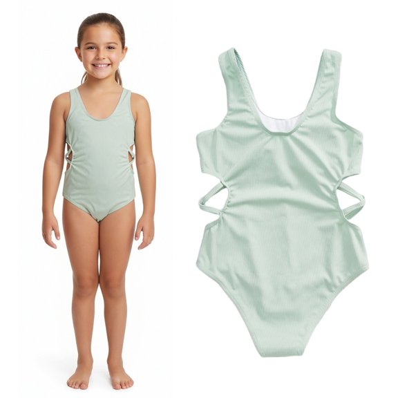 Girls 1 Piece Swimsuit Cut Out Bathing Suits Quick Dry Swimwear with Solid Color Kids Swimsuit Girl 8-9 Years