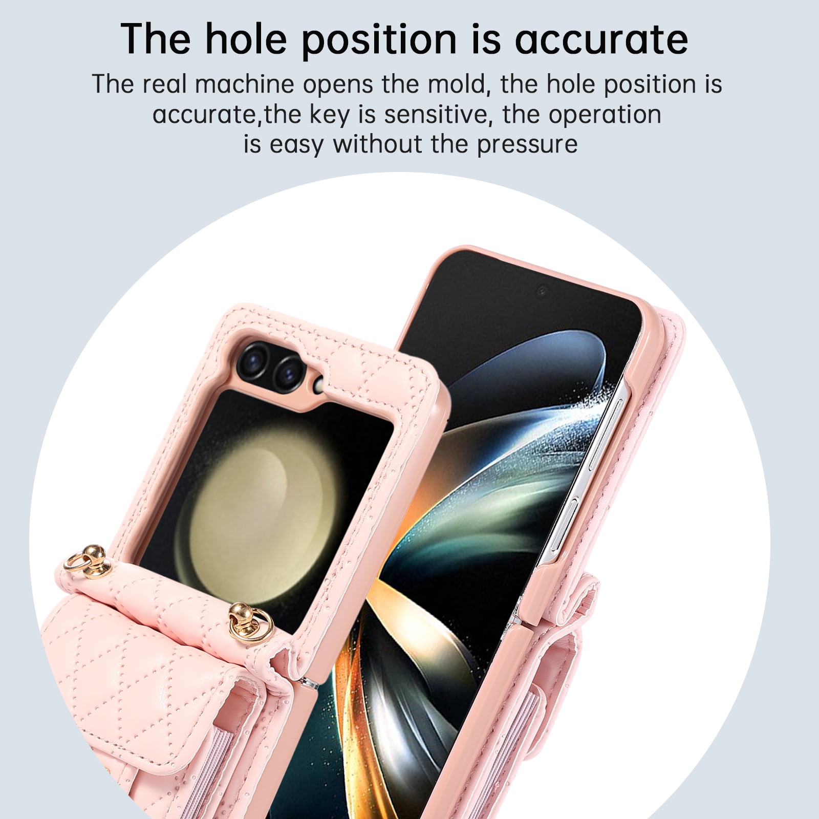 Decase For Samsung Galaxy Z Flip 5 5G Leather Wallet Case, PU Leather Shockproof Case with Crossbody Strap, Back Built in Stand Wallet Credit Card Holder Slots Phone Cover,Pink