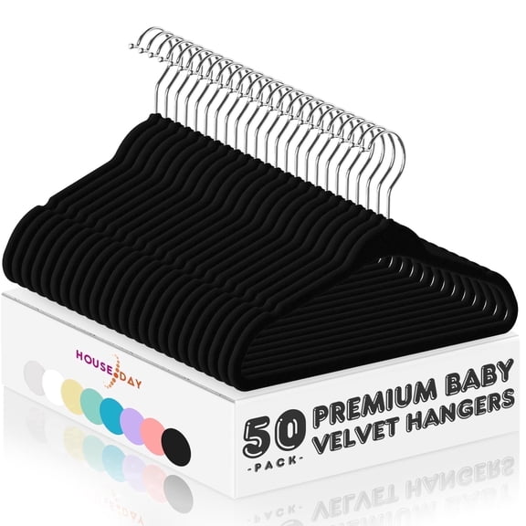 Cozymood 50 Pack Velvet Kids Hangers 11 inch Baby Felt Hangers Space-Saving Thin Design Baby to Toddler Clothes Organizer, Black