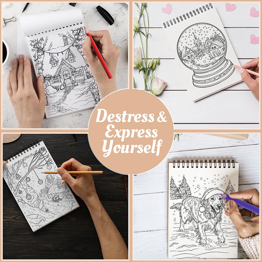 Netecom Enchanted Christmas Coloring Book Spiral Bound for Adults, A5 Wooden Cover, 30 Magical Coloring Pages of Winter Land Scenes for Stress Relief and Relaxation