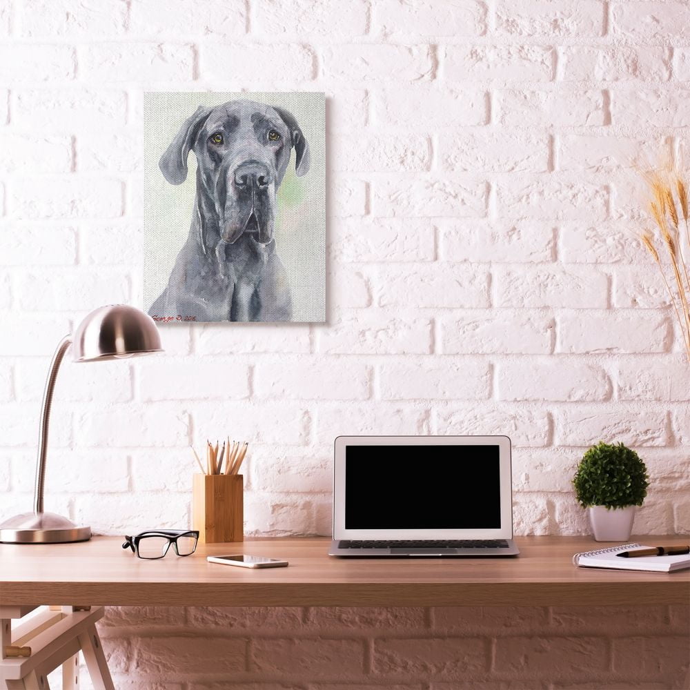 Stupell Industries Great Dane Dog Pet Animal Watercolor Painting Canvas Wall Art by George Dyachenko