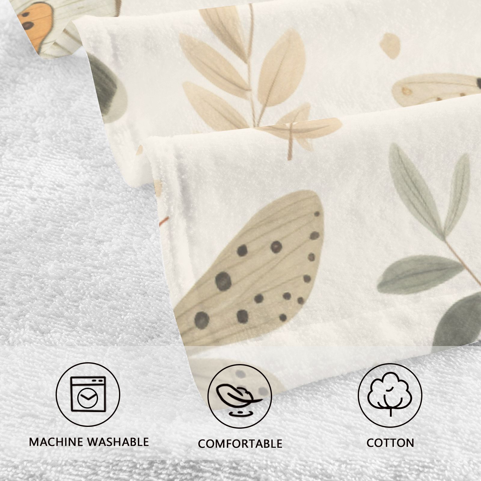 Insect Butterflies Leaves Hand Towel Bath Towels Face Towels Cotton Absorbent for Home Hotel Spa Swimming Yoga Sports Decorative Towel Set of 2