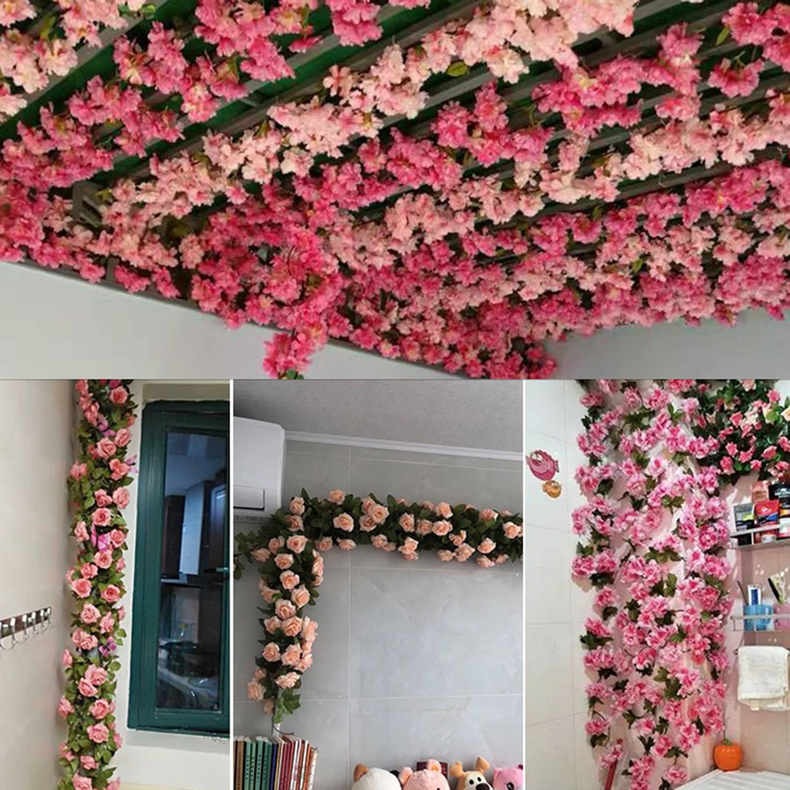 WEISPARK Fake Flowers- 4pcs 8.2 FT Artificial Rose Vine Flower Plants  Hanging Rose Ivy for Home Hotel Office Wedding Party Garden Craft Art Décor