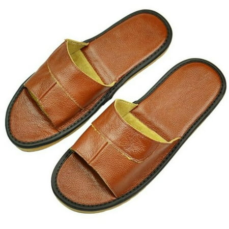 

CoCopeanut Men Women Home Slippers Spring Summer Couple Indoor Non-slip Split Leather Fashion Casual Single House Shoes Soft Soles
