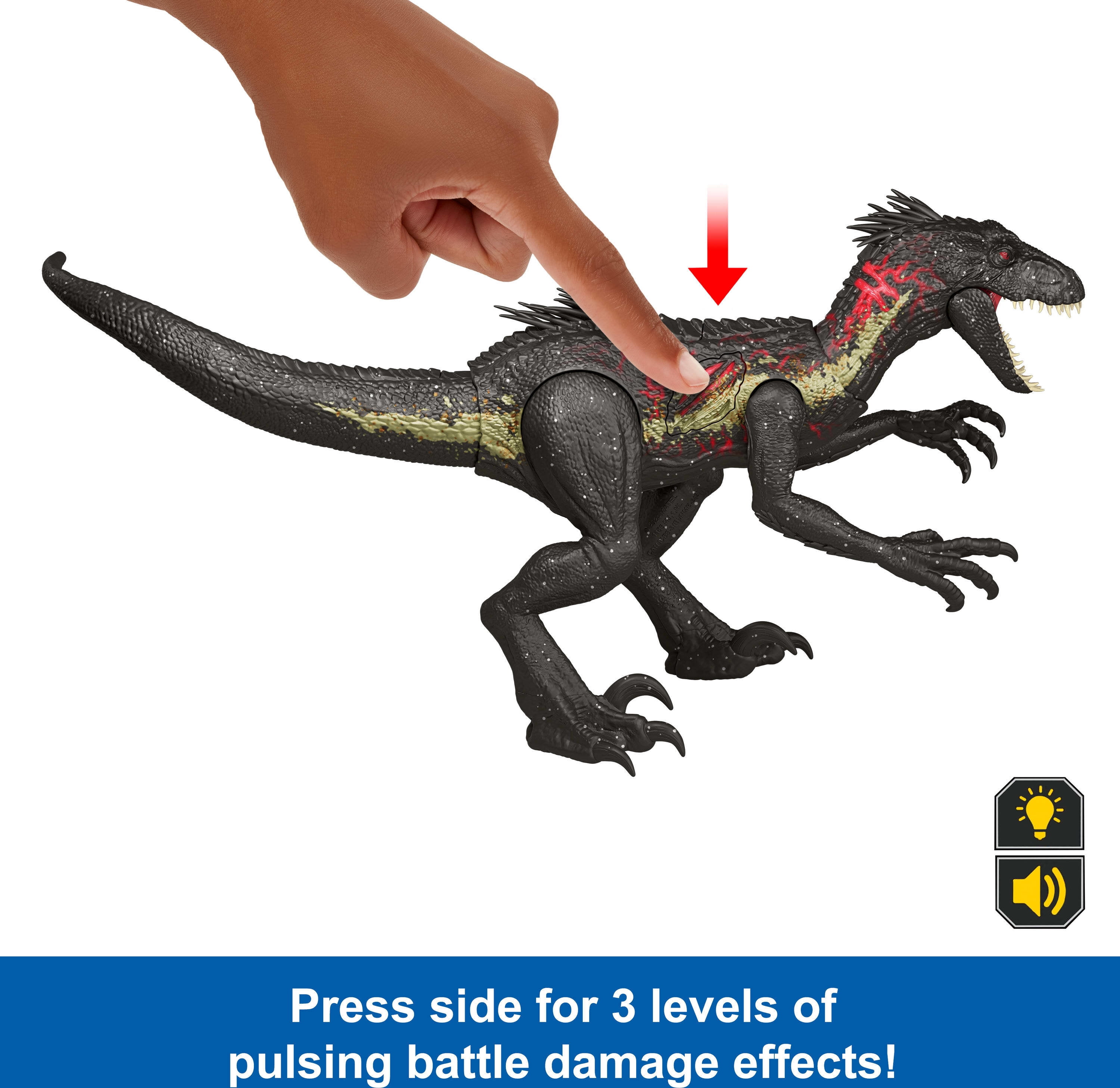 Jurassic World Ultimate Damage Indoraptor Dinosaur Toy Figure, Damage, Light & Sound Toy