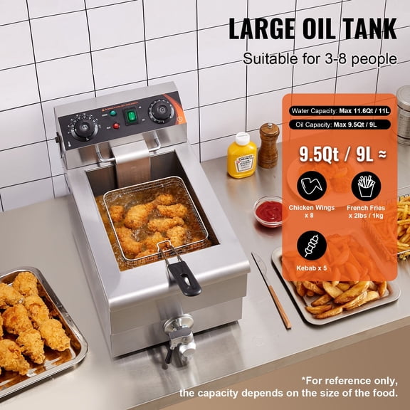 Commercial Deep Fryer,1500W Electric Countertop Fryer with Basket,11.6Qt/11L Stainless Steel Single Oil Fryer with Time&Temp Control,Overheat Protection,for Kitchen Restaurant Use