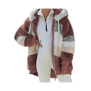 Fall Winter Plush Jackets For Women Hooded Loose Long Sleeve Zipper Coat Plus Size Warm Coats