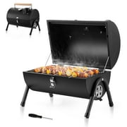 Walchoice Tabletop Charcoal Grill with Thermometer & Chimney, Small Portable Barbecue Grill for Outdoor Cooking Camping Picnic Backyard Beach - Black