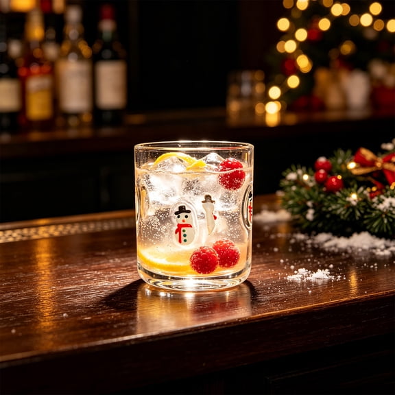 Christmas Icon Juice Glass - 14 oz Snowman Stemless Drinking Glass Cup for Holiday Party Supplies Gifts