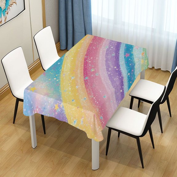 54x54 Inch Tablecloth Polyester Square Tablecloth for Home Kitchen Dinner Decor Glittery Rainbow