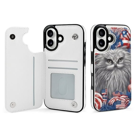 Compatible with iPhone 11 12 13 mini 14 15 16 Pro Max Plus Wallet Case with Card Holder, PU Leather Kickstand Card Slots Case ( Owl, iPhone 16)