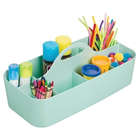 mdesign plastic portable craft storage organizer caddy tote, divided basket bin with handle
