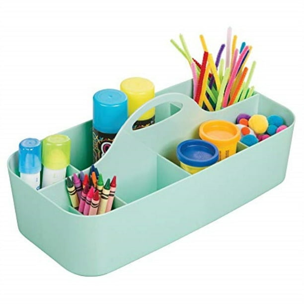 mdesign plastic portable craft storage organizer caddy tote, divided