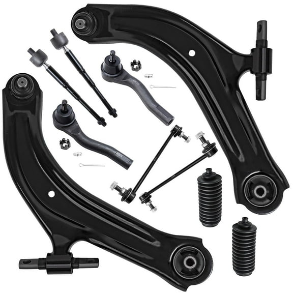Detroit Axle - Front End 10pc Suspension Kit for 2007-2012 Nissan Sentra, 2 Lower Control Arms w/Ball Joints Inner Outer 4 Tie Rods 2 Boots 2 Sway Bars Replacement 2008 2009 2010 2011 Sentra