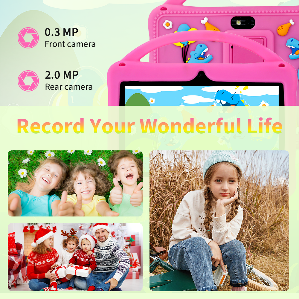 Veidoo 7 inch Android Tablets for Kids, 2GB RAM, 32GB ROM, iWawa Apps & Parent Controls, Safety Eye Protection Screen, Educational Games, WiFi, Dual Camera, Silicone Case (Pink)
