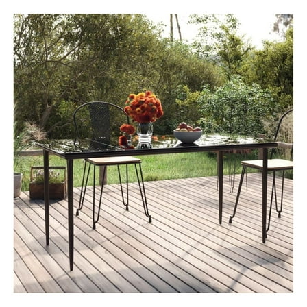 Patio Dining Table Black 63"x31.5"x29.1" Steel and Tempered Glass