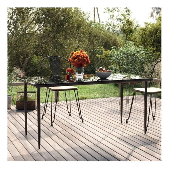 Patio Dining Table Black 63"x31.5"x29.1" Steel and Tempered Glass