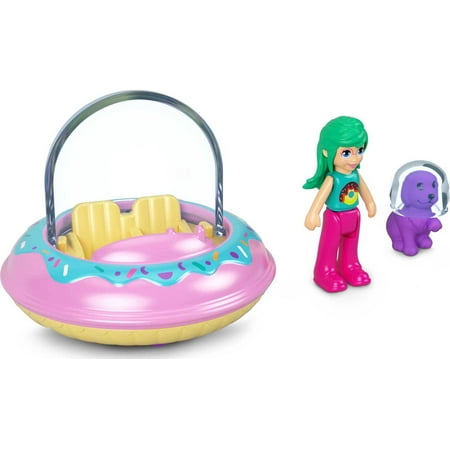 Polly Pocket Micro Doll with Donut-Themed Die-cast Spaceship and Mini Pet Travel Toys