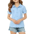 thumbnail image 4 of BTDECLAR Girls Short Sleeve Dressy Shirts Button Down Summer School Uniform Solid Color Shirt Kids Loose Fit Casual Pleated Blouses Tops, 4 of 7