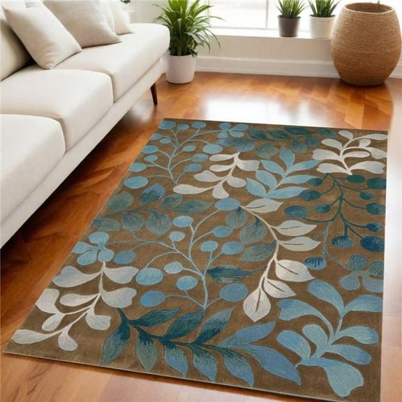 HomeRoots 556015 5 x 8 ft. Botanical Leaves Rectangle Area Rug, Brown