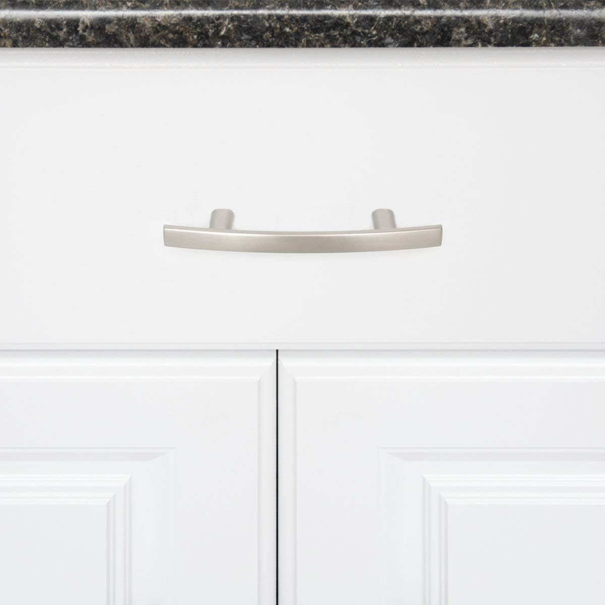 25 Pack Silverline 3" Hole Center Cabinet Hardware Pull Curved Subtle Arch Modern Kitchen Bathroom Handles, Brush Satin Nickel…