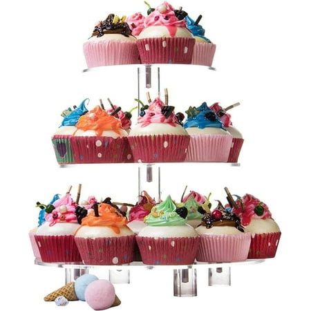 

Cup Cake Tier Stand - 3 Tier Serving Tray Clear Cake And Dessert Stand Combo Tiered Display Stand For Party Wedding Birthday Baby Shower