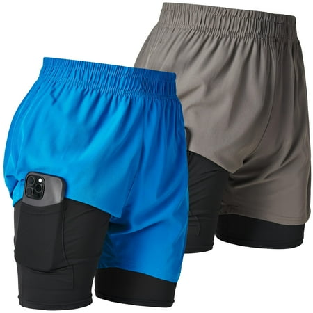 Ultra Performance Men's Athletic 2 in 1 Compression Shorts 2 Pack Mens Gym Workout Running Shorts Training Short for Men, 5 Inch Inseam