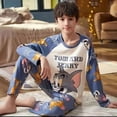thumbnail image 2 of Conjunto de pijamas cálidos con estampado de dinosaurio para niño, ropa interior térmica para niños, ropa de dormir para primavera y otoño, talla media a grande, 2 of 5